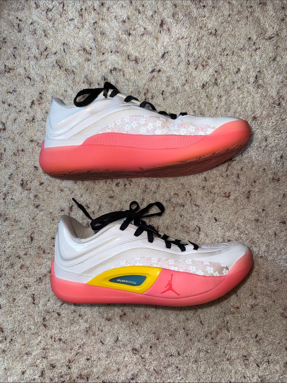 Jordan Low-Top Basketball Shoes in White, Coral & Yellow